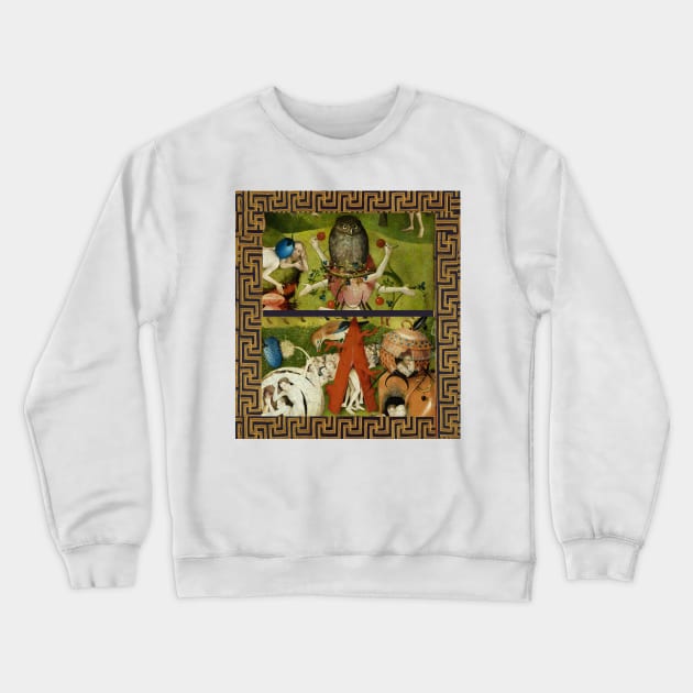 Garden of Earthly Delights ,Paradise,Owl and Red Berries Detail by Hieronymus Bosch Crewneck Sweatshirt by BulganLumini